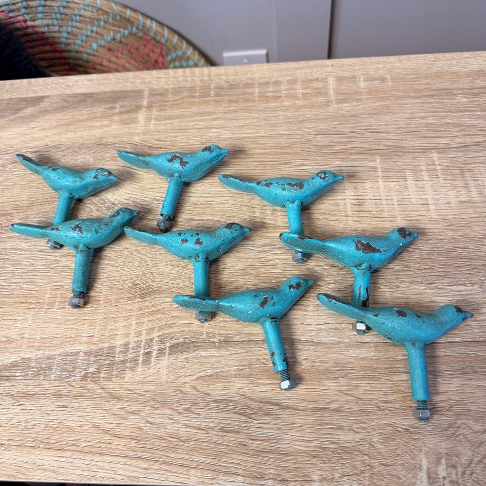 Set of 8 CAST IRON BIRD PULL - TURQUOISE